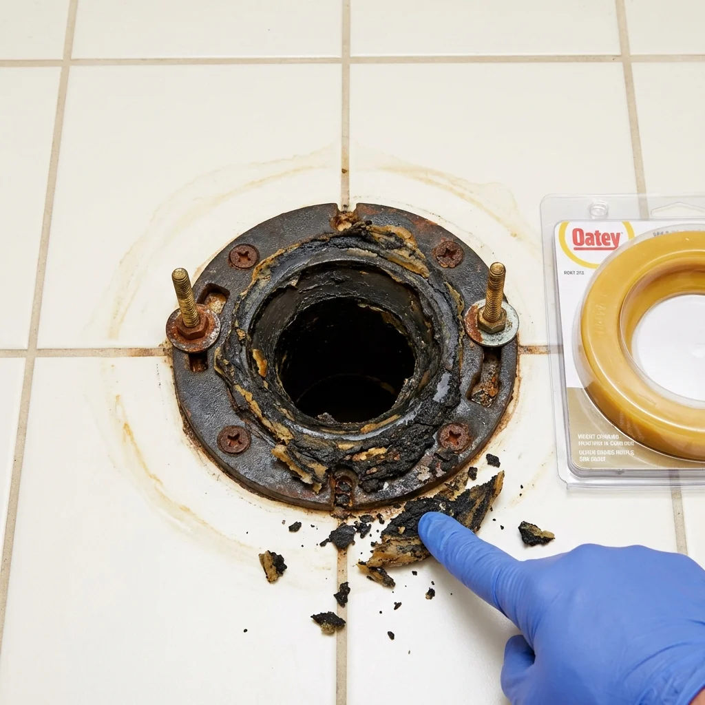 Failed wax ring showing water seepage at the base of a toilet in a Maple Plain, MN home