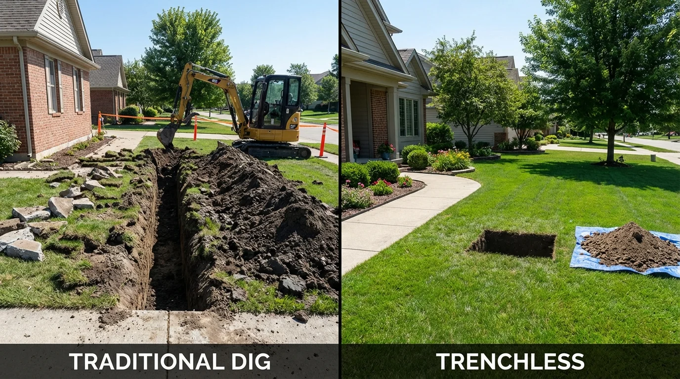 Trenchless sewer repair with minimal yard damage versus traditional excavation in Maple Plain, MN